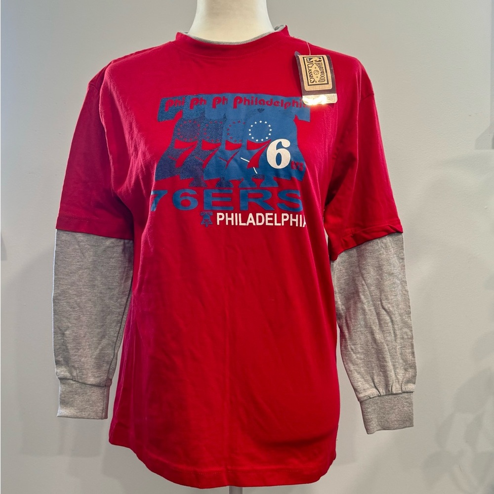 Hardwood Classic Makestic Philadelphia 76ers Long Sleeve T-Shirt NWT